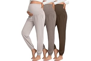 Sweetyweee 3 Pack Women's Maternity Pants Maternity Jogger Sweatpants Over The Belly Stretchy Pregnancy Pants with Pockets
