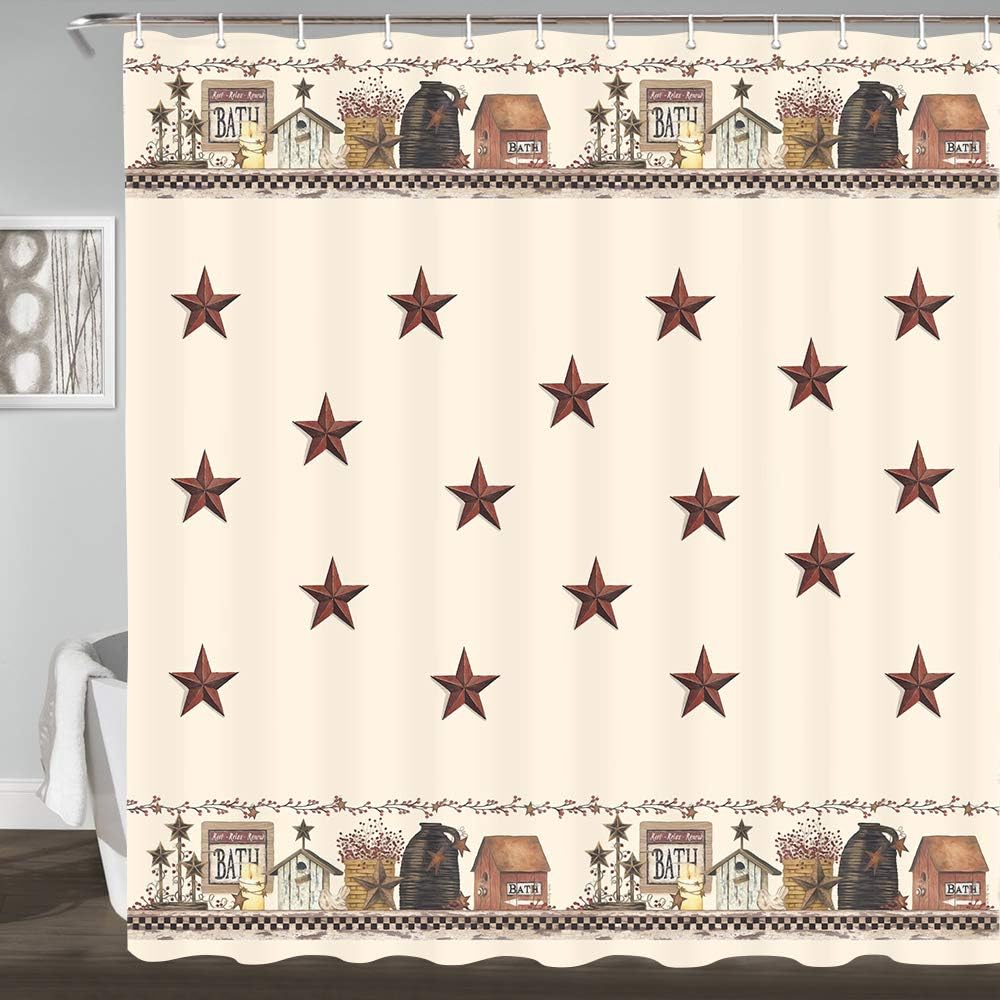 Rustic Country Star Shower Curtains, Primitive Relax Bath Outdoor Shower Curtain for