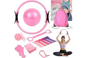 Tsxcnaa Pilates Kit, Home Pilates Kit for Women with Ring, Ball, Resistance Bands & Back Stretcher, Full Body Toning Equipmen