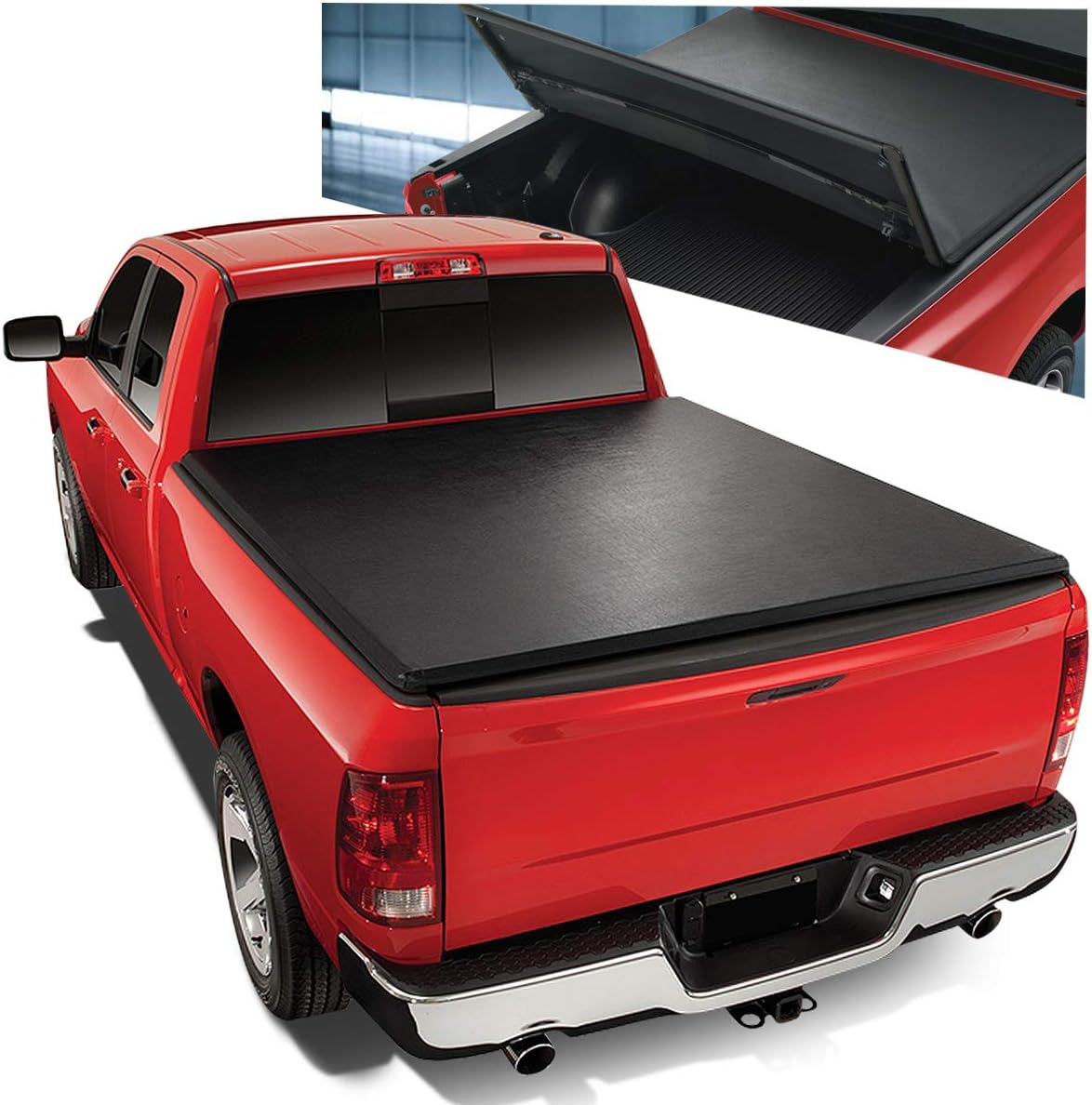 Auto Dynasty Soft Tri-Fold Truck Bed Tonneau Cover Compatible with 2014-2018 Chevy Silverado GMC Sierra 1500 2500HD 3500HD 8Ft Fleetside/Styleside Bed Without Bed Rail System, Matte Black