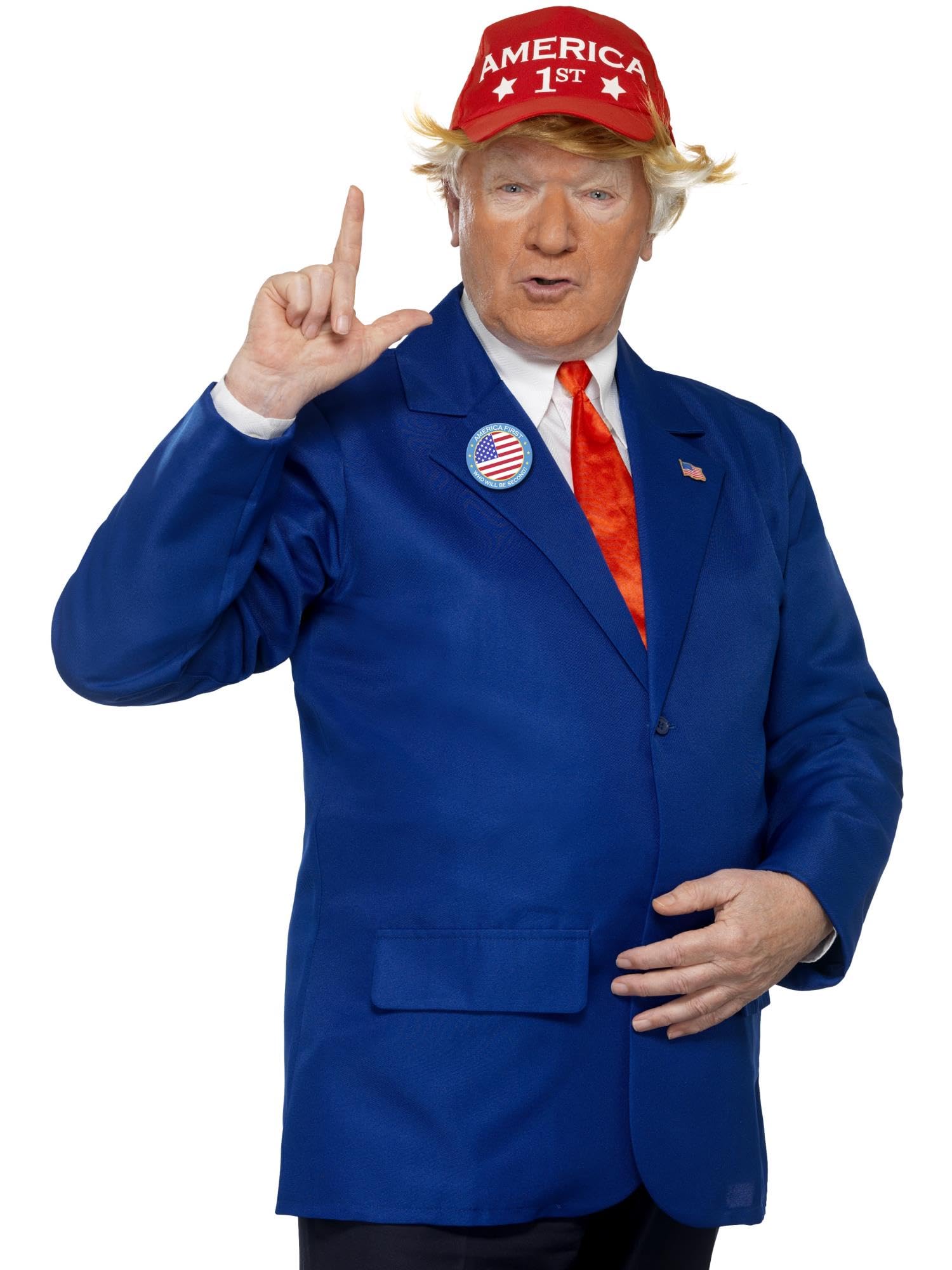 Smiffys President Costume, Blue & Red with Jacket, Tie, Hat & Pin Badges, Icons & Idols Fancy Dress, Adult Dress Up Costumes