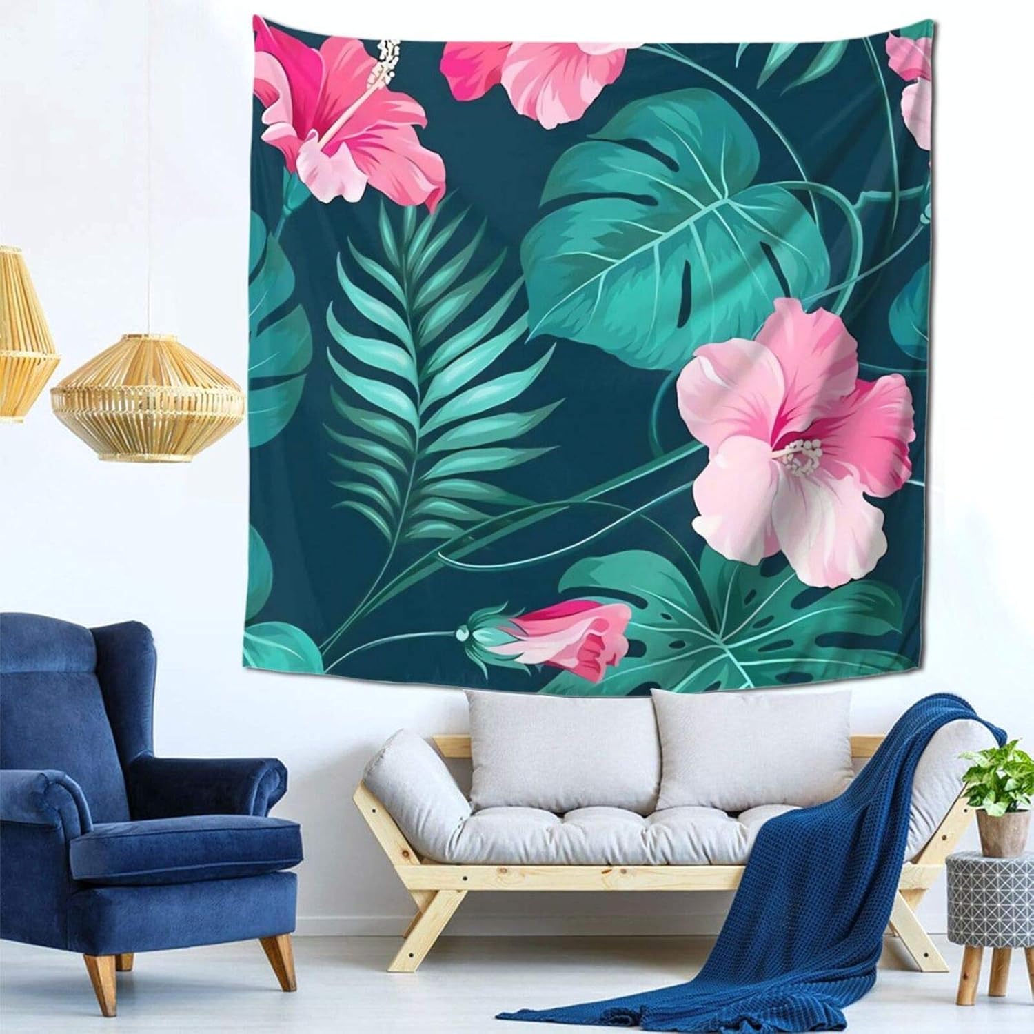 Amazon Co Jp フラワーピンク タペストリー 多機能壁掛け おしゃれ 室内装飾 モダンなアート 壁掛け壁画 インテリアの装飾 部屋 居間 玄関 浴室 お店 飾り 150x150cm ホーム キッチン