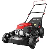 AMERISUN 21-Inch 3-in-1 Gas Push Lawn Mower with 144cc 4-Stroke OHV Engine, 6-Position Adjustable Cutting Height, Large 1.4 Bushel Grass Catcher, Side Discharge &amp; Mulching, Lightweight Easy Storage