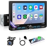 Single Din Car Stereo with Wireless Apple CarPlay, 7 Inch Touchscreen Radio | Android Auto Detachable Rotatable HD Screen Bluetooth 5.2, FM AM RDS, USB Type-C, MP5 Player, Backup Camera Input, 4&times;25W