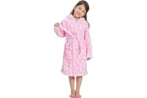 ECHERY Boys Girls Robe Hooded Bathrobe Toddler Robes Soft Coral Fleece Pajamas Unisex Dressing Gown for Kids