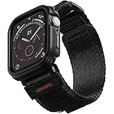 Rugged Case with Band for Apple Watch Series 10 Band 46mm, Hook and Loop Nylon Sport Strap with Case for Iwatch Men (Black)