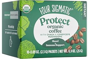 Organic Instant Coffee Powder by Four Sigmatic | Arabica Instant Coffee Singles with Cordyceps, Chaga and Eleuthero | Mushroom Coffee Instant Mix for Better Focus and Immune Support | 10 Packets
