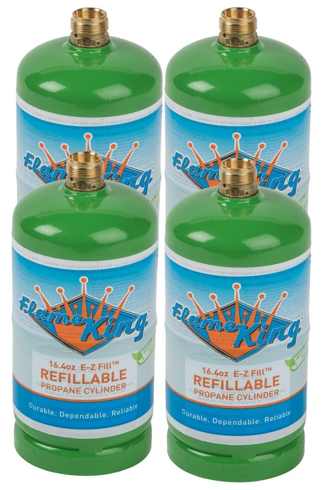 Flame King 1LB Refillable Propane Cylinder 4-Pack: DOT Compliant, Reusable Tanks for Camping & Hiking