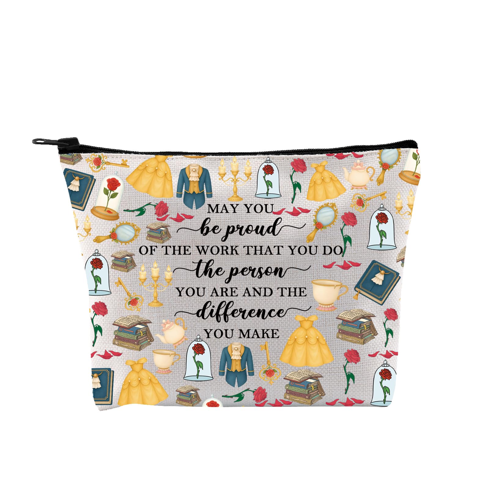 PLITI Beauty Beast Story Inspired Gift May You Be Proud of The Work that You Do The Person You are Princess Belle Makeup Bag (Be Proud Beauty bagU)