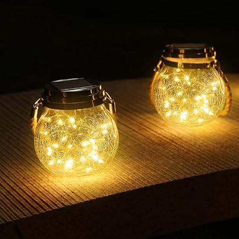 Roshwey Hanging Solar Glass Jar Lights Outdoor 30 Led Waterproof