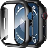 Smiling 2 Pack Case Compatible with Apple Watch SE 3 (2025)/ SE 2/ SE/Series 6/5/4 44mm with Tempered Glass Screen Protector, Hard PC Case Overall Protective Cover - Black