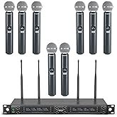 Phenyx Pro Wireless Microphone System, 8-Channel Wireless Mic, w/ 8 Handheld Dynamic Microphones, Auto Scan,8x40 UHF Frequencies, 328ft Range, Mics for Singing,Church, Karaoke(PTU-6000-8H)