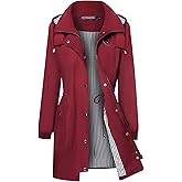 Bloggerlove Rain Jacket Women Waterproof Hooded Raincoat Lightweight Trench Coats Active Outdoor Windbreaker Wine Red Xl
