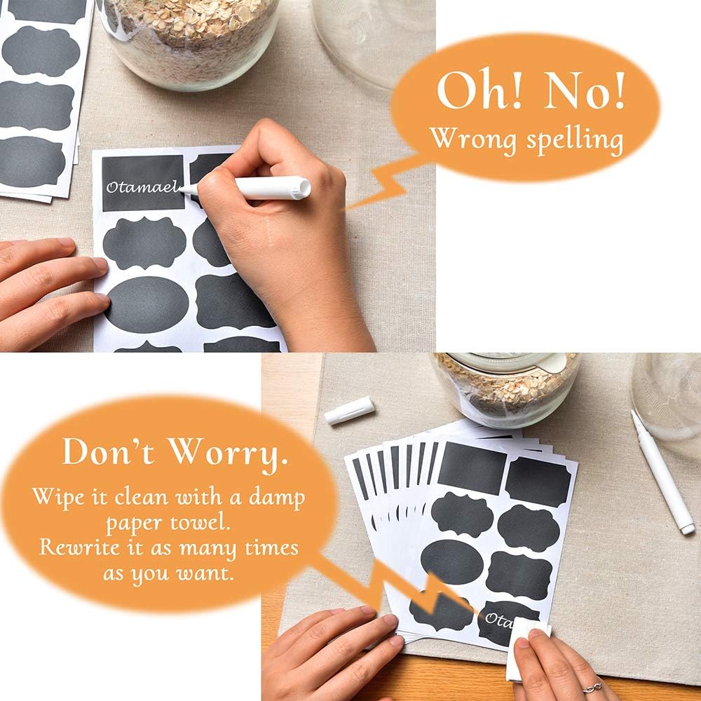 Waterproof Chalkboard Labels Stickers 128 Pack, Erasable & Removable Stickers with 2 Chalk Liquid Markers, Reusable Personalized Stickers for Storage Bins Mason Jars, Party, Bottle, Pantry, Office, Food : Office Products