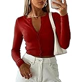 Purple Pocket Cardigan Sweaters for Women Crew Neck Cropped Sweater Tops Dressy Casual Long Sleeve Shirts
