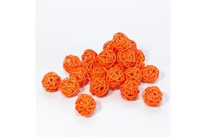 KERYAR 25 Pcs Wicker Rattan Balls Decorative for Centerpiece Bowls Fillers Home Decor Christmas Halloween DIY Crafts Weddings (Orange, 1.2 in)
