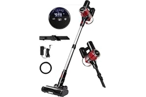 Flysums Cordless Vacuum Cleaner, 25Kpa Powerful Suction Stick Vacuum with LED Display, Lightweight Vacuum Cleaner with 45 Minutes Run-Time for Hardwood Floor Carpet Pet Hair Car