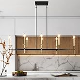 KSANA Black and Gold Chandelier, Modern Linear Dining Room Chandelier Light Fixture, Large 48.5” 8-Light Kitchen Island Light