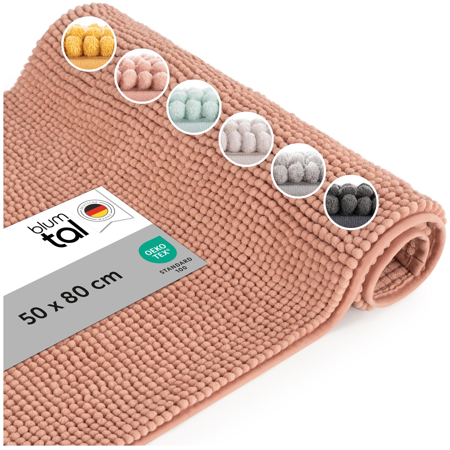 Blumtal® Bath Mat - Super Soft Chenille, Non Slip Bath Mats for Bathroom Floor, Luxury Bathroom Rug, Pink (50 x 80 cm)