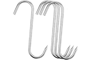 ALAZCO 4pc 9" Heavy Duty & Thick Stainless Steel Meat Processing Butcher Hook - Wild Game, Smoking Ribs BBQ Large Fish, Hunting, Carcass Deer Hanging S-Hook Excellent Quality 9mm Thick