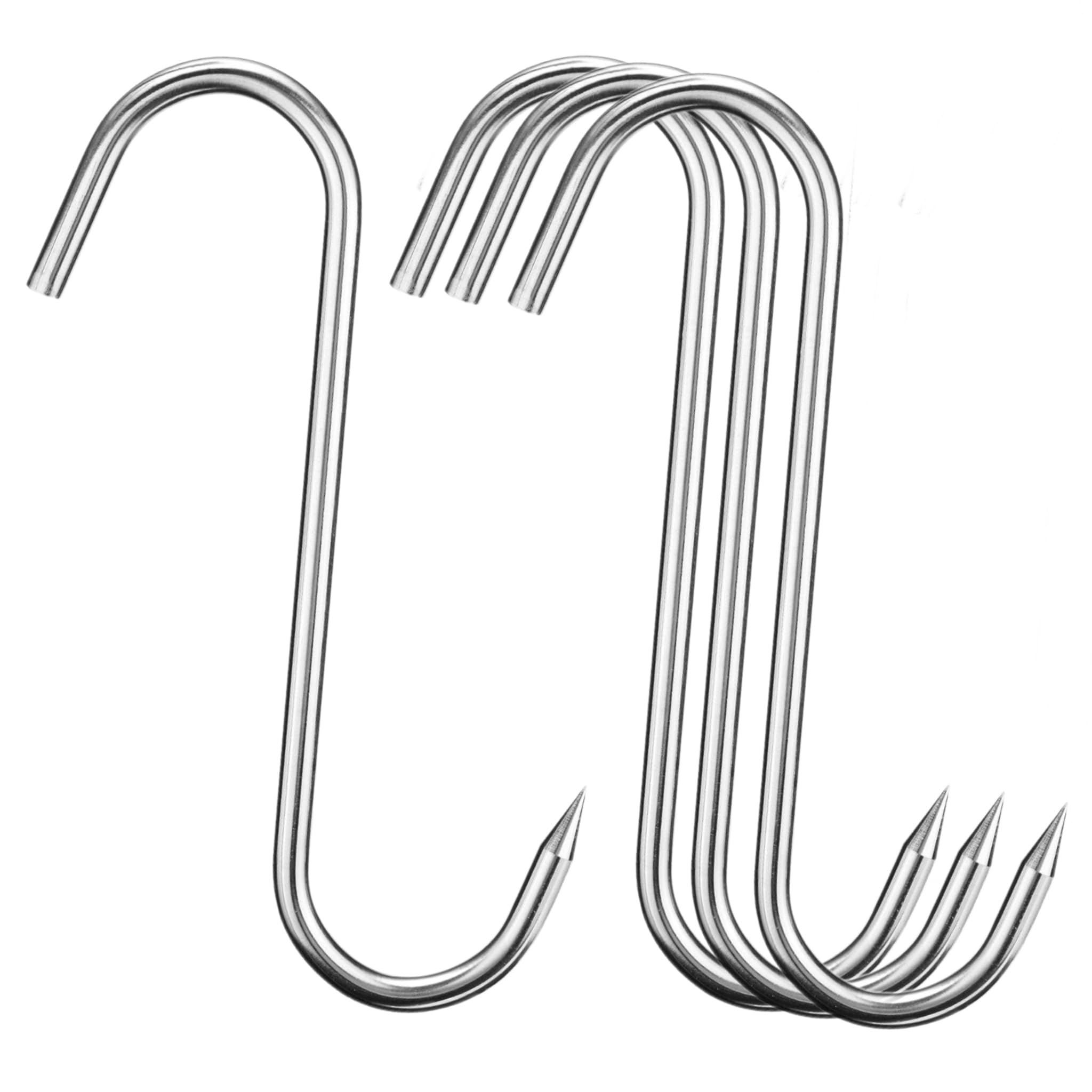 4pc 9" Heavy Duty ALAZCO Stainless Steel Meat Processing Butcher Hook - Wild Game, Large Fish, Hunting, Carcass Hanging S-Hook