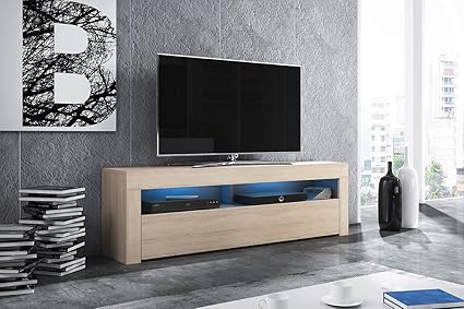 Selsey Alan - TV-Lowboard / TV-Bank / Fernsehschrank Sonoma Eiche Matt, LED in Blau, 160 cm