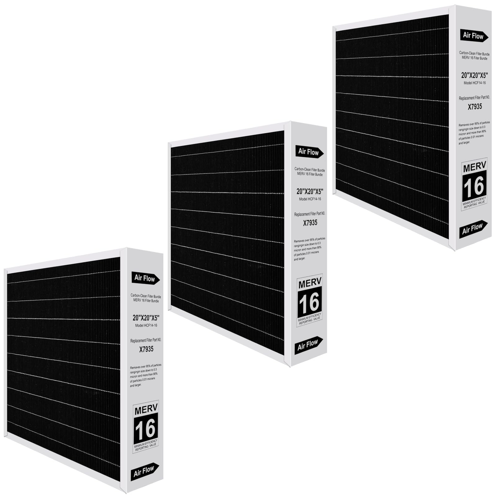 View 1 of ***PARTIAL SET/ MISSING 1 FILTER*** 2026 New X7935 MERV 16 Air Filter Bundle 3-Pack,Carbon Clean Healthy Climate,Replacement Filter Media for HCC14-23 Lennox & Honeywell FC100A1011/FC200E1011,X7935 20x20x5 Inches Merv 16 Filter (3-Pack)