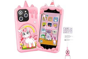 VAOMON Kids Smart Phone Toys for Girls, Unicorn Gift Toys for Girls Ages 3 4 5 7 6 8 10 Birthday Gifts,Mini Smart Phone Toys with 3.97" Touchscreen 28 Learning Games,Dual Camera MP3 Music Player,8G SD Card
