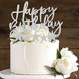 iZoeL 2 Sets Silver Cake Decoration Happy Birthday Toppers Stars Hearts view 5
