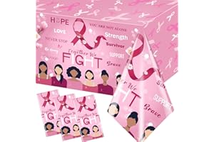 Dydamud Breast Cancer Table Cloth,3 Pcs Pink Ribbon Awareness Plastic Tablecloths Hope Courage Brave Table Cover for Women Girls Breast Cancer Party Supplies