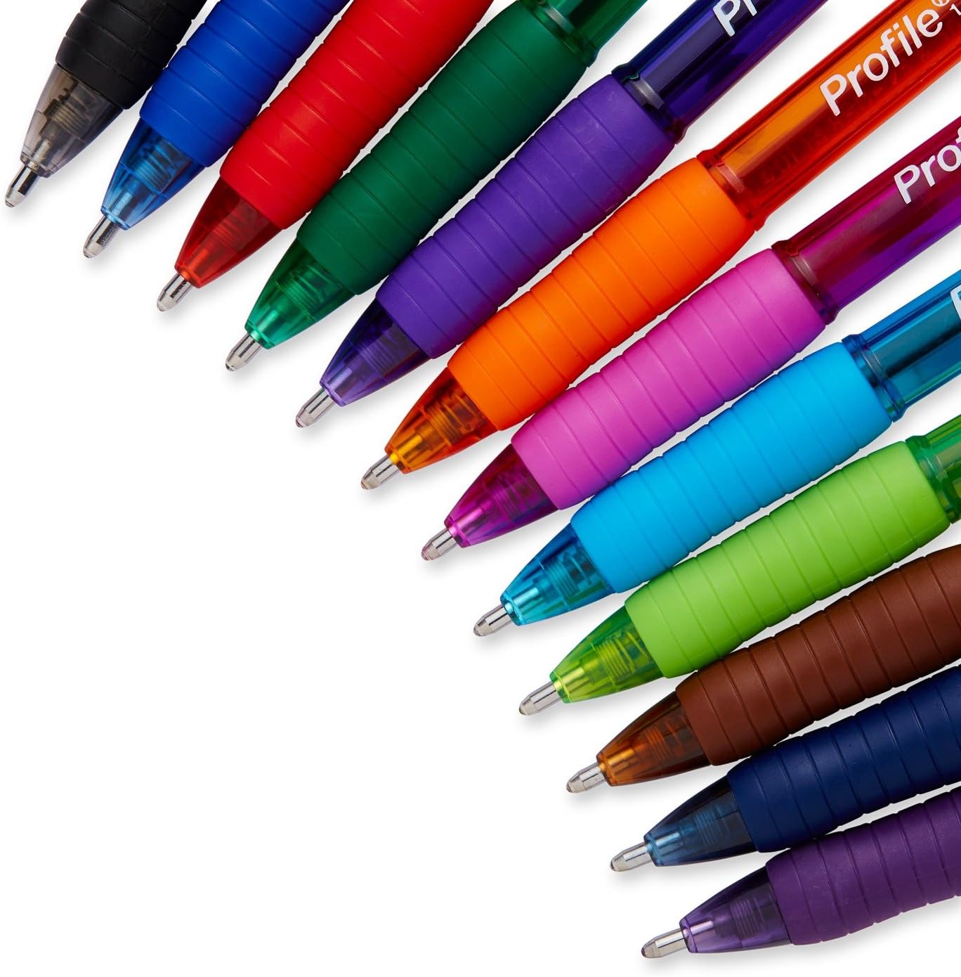 Paper Mate Profile Retractable Ballpoint Pens, Bold (1.4mm), Assorted Colors, 12 Count : Ballpoint Stick Pens : Office Products