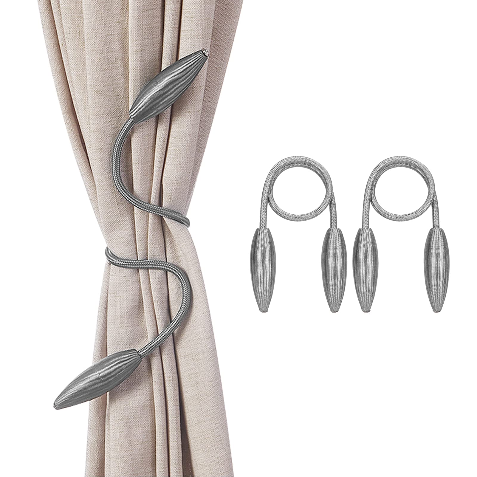 2PCS Curtain Tiebacks Oval Shape Curtain Holdbacks Clip Ropes Metallic Curtain Clips Creative Window Drape Twist Tieback Curtain Holder Hand Knitting Curtain Rope Buckles for Home Office Decor