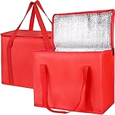 Bodaon 2-Pack Insulated Reusable Grocery Bag with Secure Top, X-Large Insulated Food/Pizza Delivery Bag, Frozen Foods Cold, Cooler Shopping Bags, Red