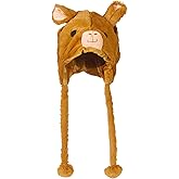 Timiot Cute Plush Animal Character Winter Hat Fun Ski Cap with Detailed Animal Face Long Ear Straps with Pom Pom Ends