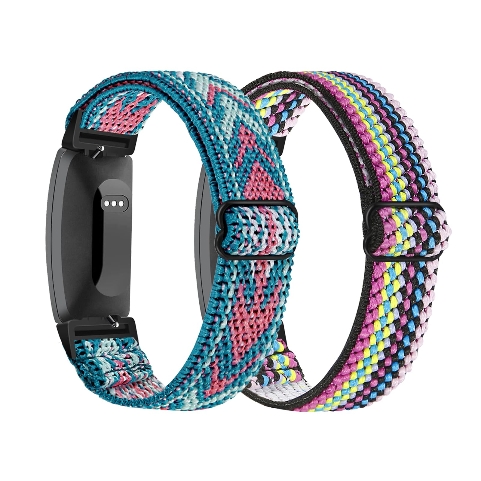HUYIIO 2 Pack Adjustable Elastic Watch Strap Compatible with Fitbit Inspire 3/Inspire HR/Fitbit Ace 3/Ace 2, Soft Breathable Nylon Sport Band For Women Men