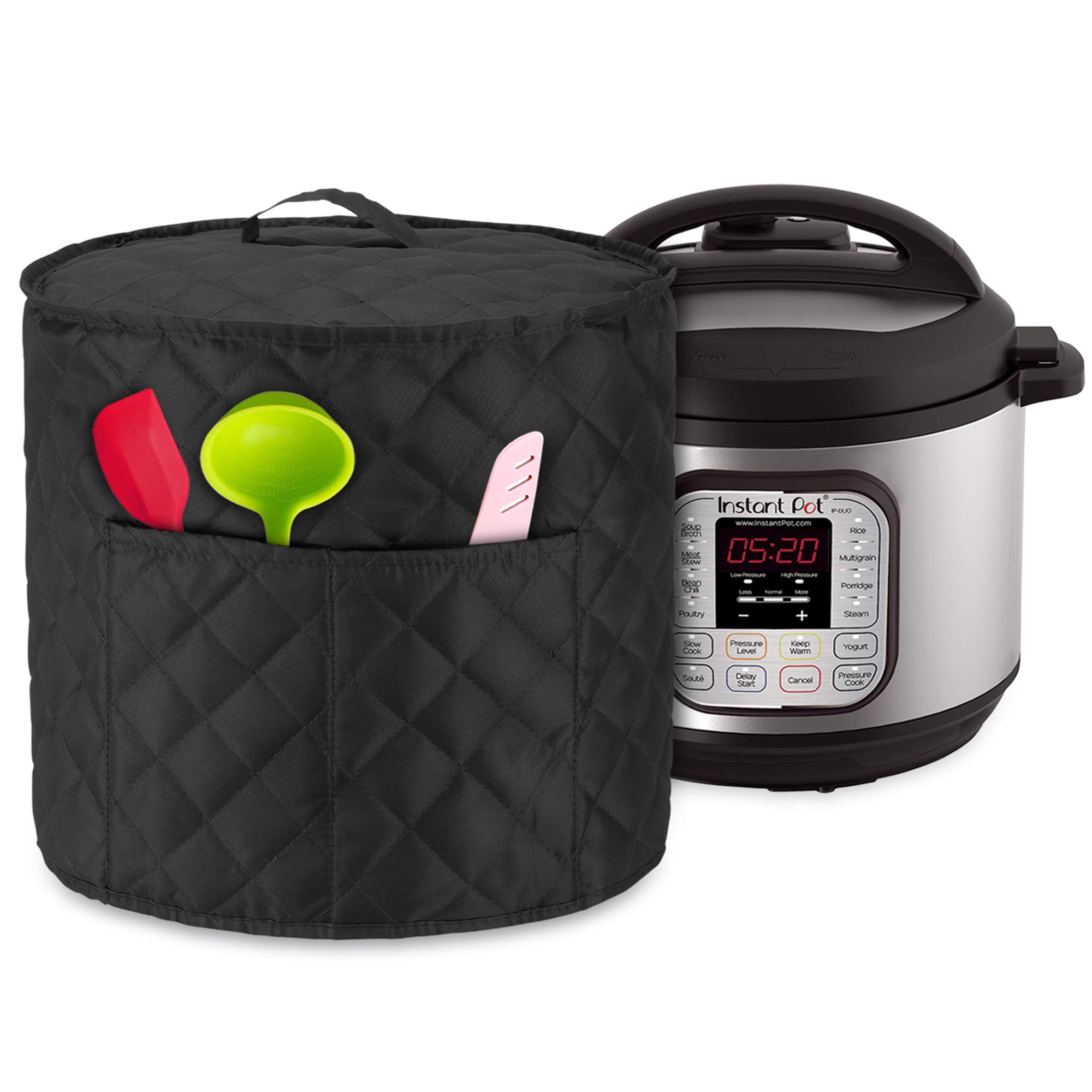 Luxja Dust Cover Compatible with Instant Pot Duo 6 Litre, Cover with Pockets for Pressure King Pro 6 Litre and Extra Accessories, Quilted Black