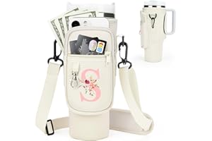 SERNAXI Initial Water Bottle Holder with Strap for Stanley 40 oz Tumbler/Simple Modern 40 oz Tumbler,Water Bottle Carrier Bag with Strap,Personalized A-Z Phone Pocket for Stanley Cup Accessories