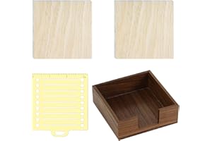 Buqoo Wood Sticky Note Holder with Metal Stencil, 2* Sticky Notes 3"x3", Post It Note Dispenser Sticky Note Pad Holder Organizer for to Do Lists, Grocery Lists, Project Lsts It Holds