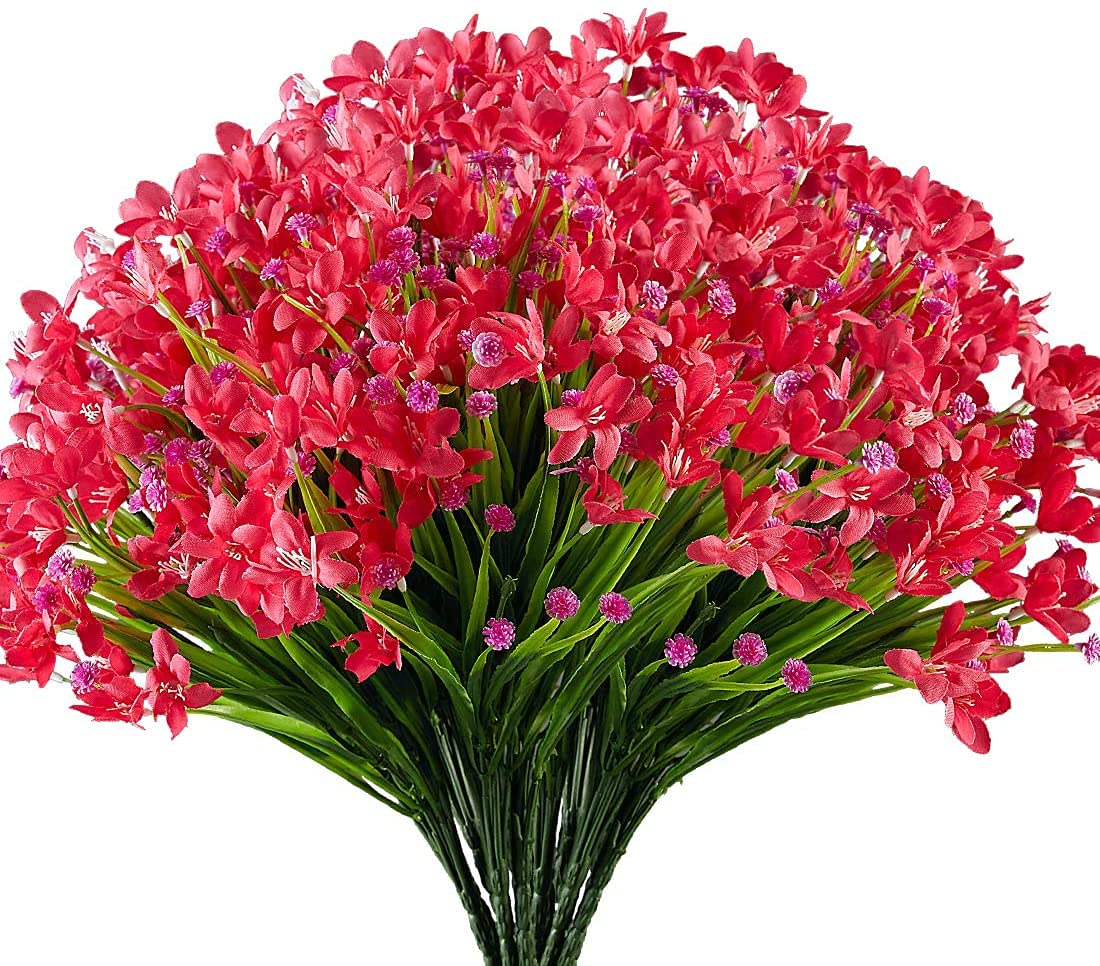 Ruiuzioong Artificial Daffodils Flowers, 4Pack Fake Artificial Greenery UV Resistant No Fade Faux Plastic Plants for Wedding Bridle Bouquet Indoor Outdoor Home Garden Kitchen Office Table Vase (Red)