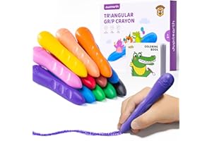 JUPITEARTH 12 Colors Crayons for Kids Ages 4-8 with Coloring Book & Bonus Stickers, Non-Toxic & Washable Triangle Crayons for Toddlers 1-3, Fat Brain Toys for Art Supplies and Ideal for Kids