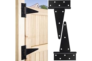 DREAMXIANG 10 Inch T-Strap Gate Hinges, Heavy Duty Shed Barn Door Hinges, Black Tee Hinges for Wooden Fence, Yard Gate, Wrought Hardware Iron Rustproof (2 Pack)