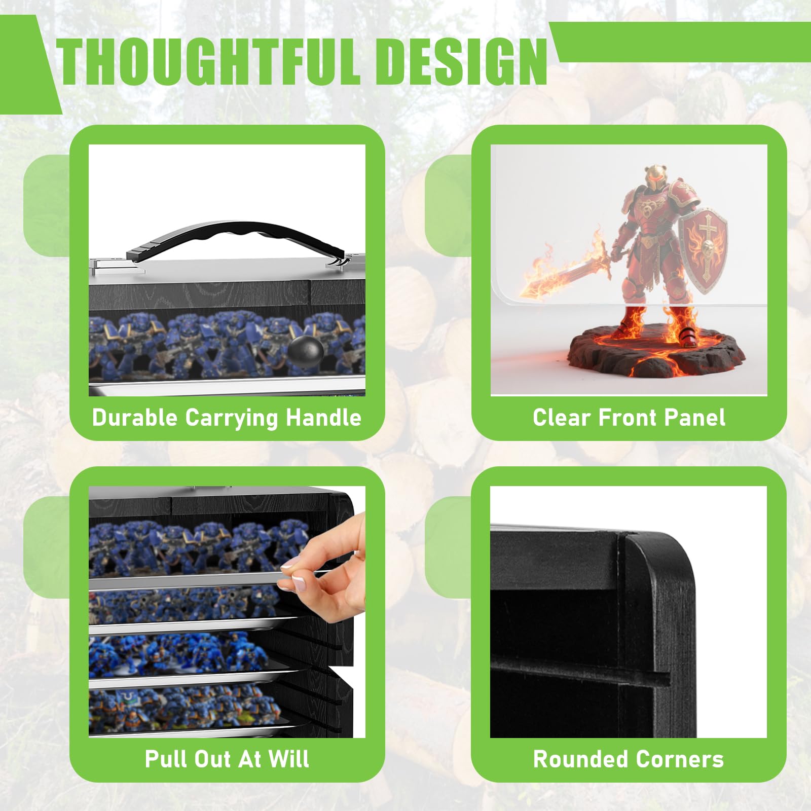 WELIDAY Miniature Storage Case for Collectibles Miniatures, Wooden Display Cases with 6 Trays, Miniature Display Case Miniatures Transport Case (Black)