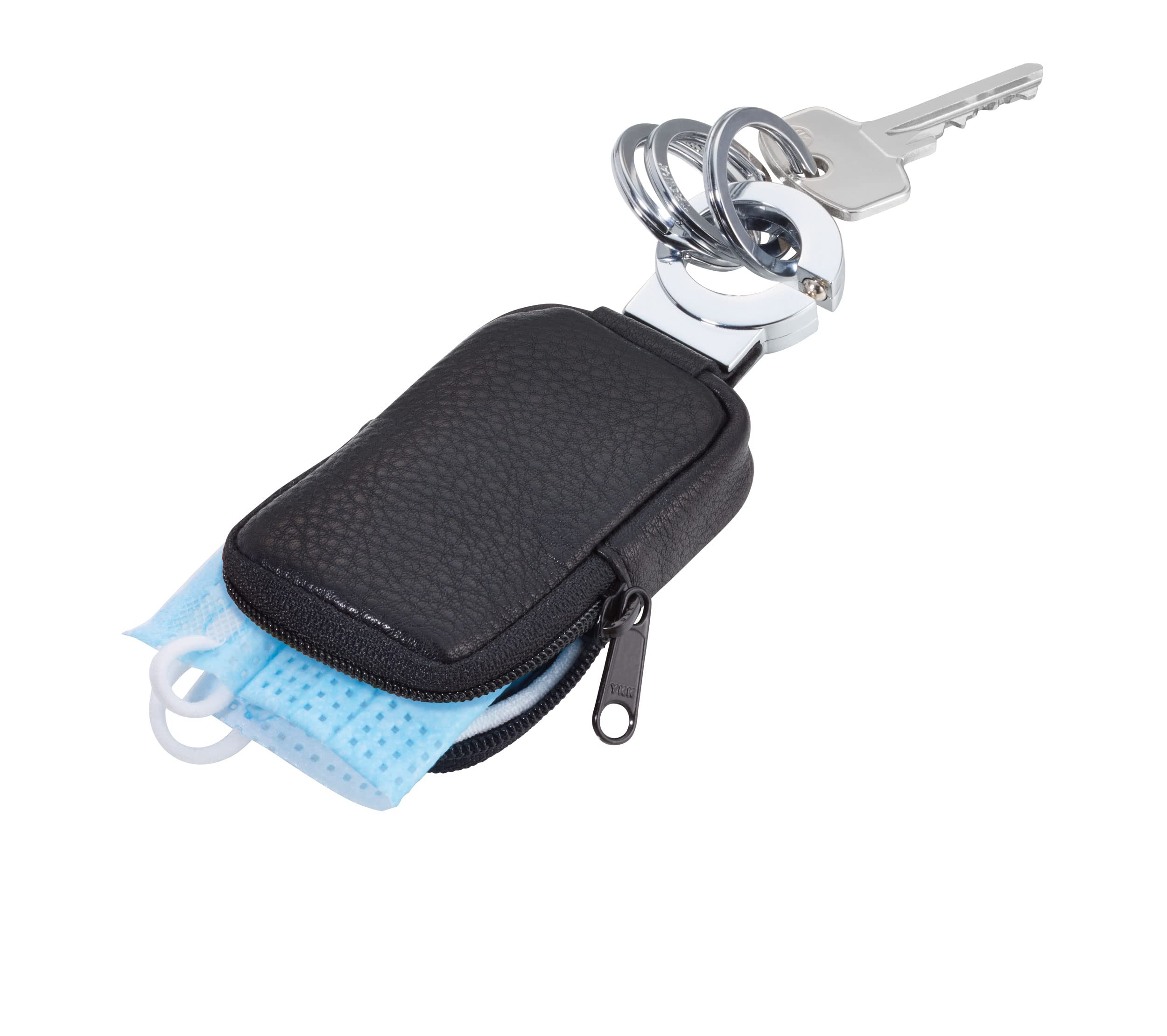 TROIKA Pocket Click – KR8-77/LE – Key Ring – Pocket (change) – for the key ring – Car Key – Zip – Practical Closure – Leather/Metal – Black Original
