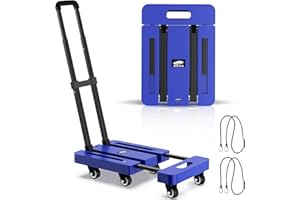 SOYO Folding Hand Truck, 500lbs Heavy Duty Dolly, Portable 6 Wheels Collapsible Luggage Cart with 2 Elastic Ropes for Moving, Travel, Shopping, House Office Use, Blue