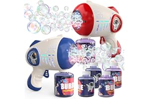 EagleStone 2 Bubble Guns Machine for Toddlers, 8 Hole Light Up Bubble Maker with 4 Refill Solution for Kids, Automatic Bubble