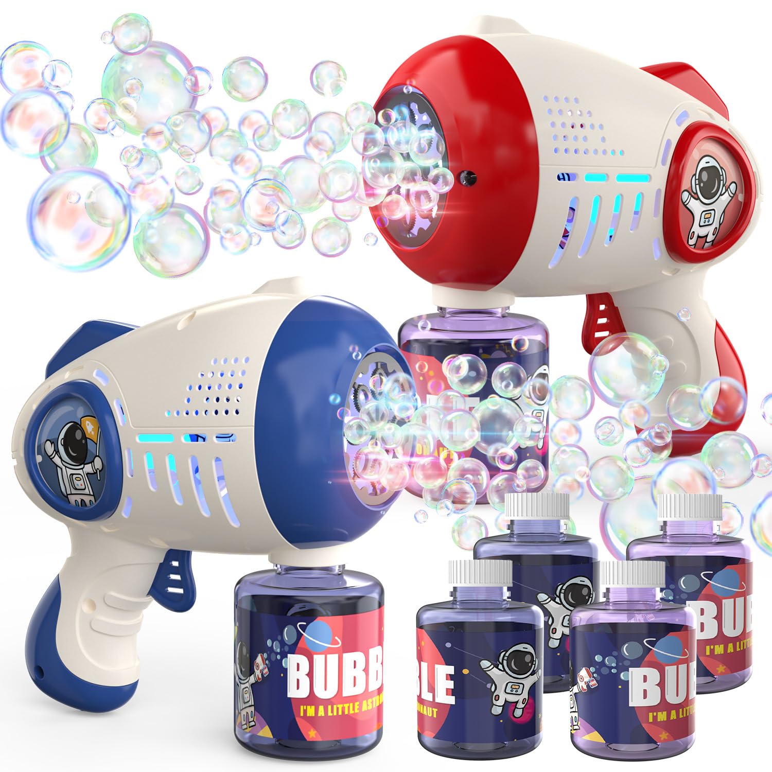 EagleStone Bubble Gun Toy for Kids 2 Pack Light Up Automatic Electric Bubble Machine with 8 Hole Blower Maker Outdoor Toys for Toddlers Boys and Girls Birthday Christmas Party Favor Gift