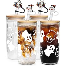 Amazon.com: ANOTION Halloween Cups, Ghost Decor 24oz Mug Mason Jar ...