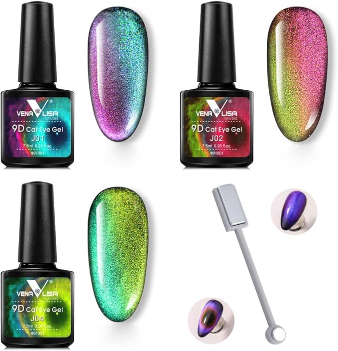 3Pcs Set 9D Cat Eyes Gel Polish + Stick Nail Art Design