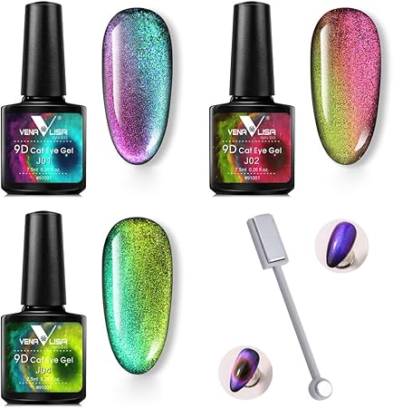 Amazon 3個セット9dキャットアイズ磁気ジェルポリッシュ マグネットスティックネイルアートデザインソークオフエナメルuvジェルラッカーワニス Venalisa ジェルネイル 通販