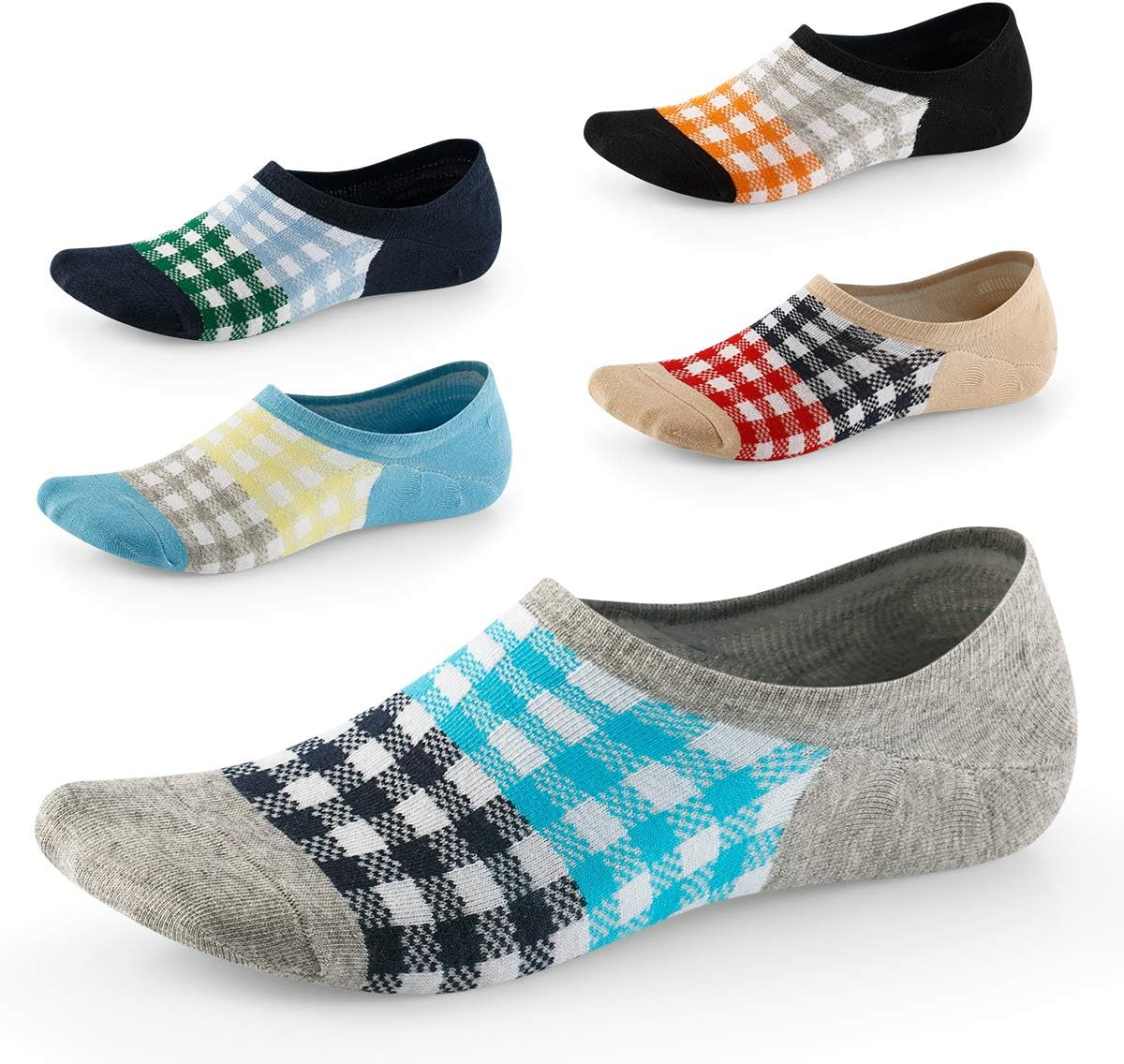 Mens No Show Socks-Low Cut for Invisible-Non Slip for Boat Shoes Oxfords Loafers UK Size7-11 5 Pairs SEESILY